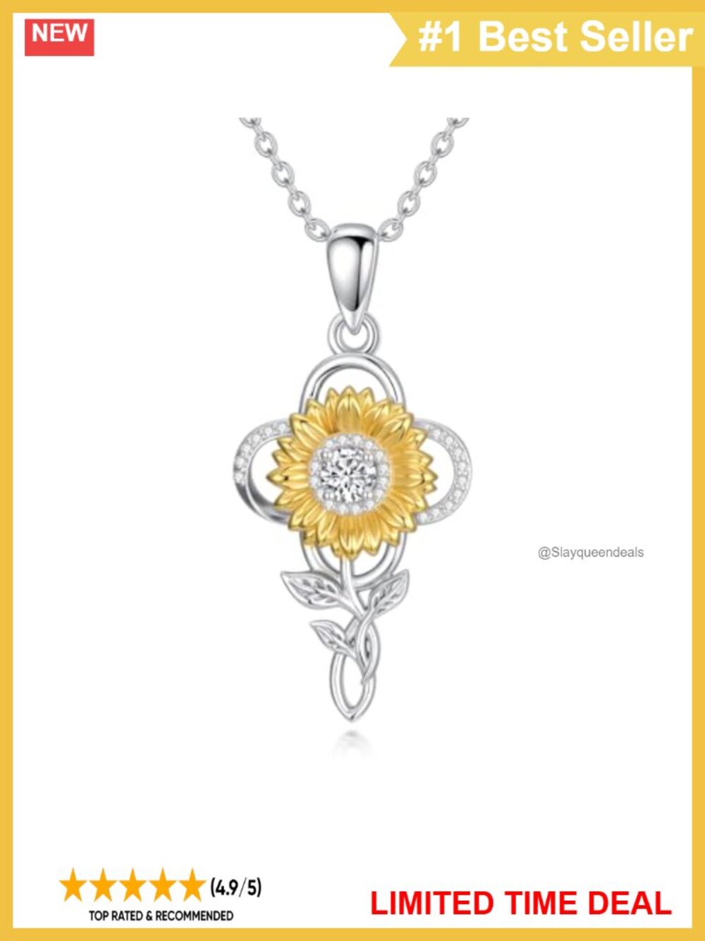 925 Sterling Silver Sunflower Pendant Necklace 18+2 Inch Women's Gift